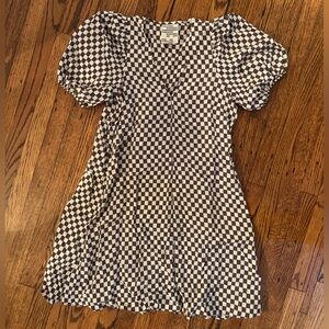 Checkered Puff Sleeve Dress